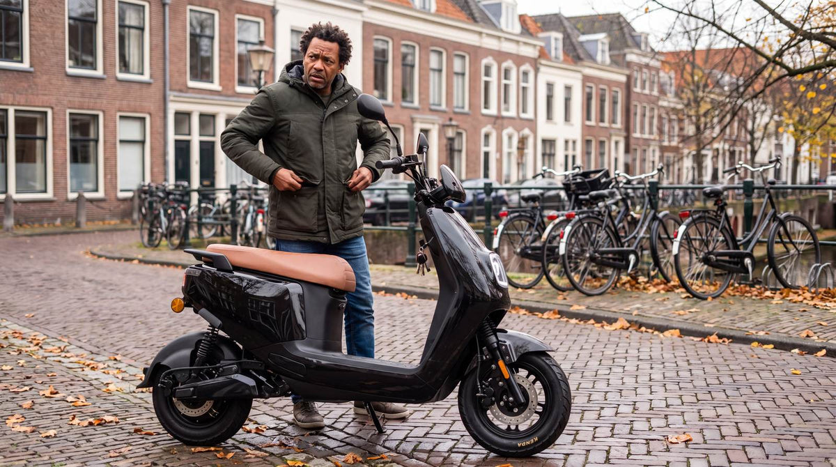 Scooter sleutel kwijt: man zoekt zijn sleutel bij een IVA E-GO S4 2.0 scooter in Utrecht